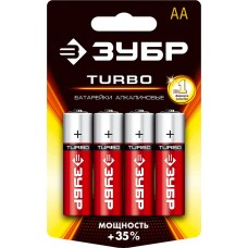 Батарейки TURBO алкалиновые, AA, 1,5В Зубр